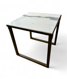 Vintage brass marble top side table square metal industrial 2000's main view