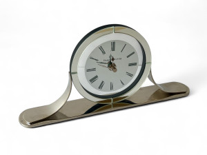 Mirrored mantel clock nickel silver glass Art Deco HAMPTONS LIVING 2000's main view