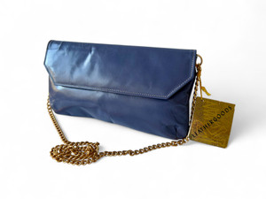 Vintage ROMAN blue 100% leather shoulder bag clutch 1980's AUSTRALIA NWT main view Vintage ROMAN blue 100% leather shoulder bag clutch 1980's AUSTRALIA NWT main view
