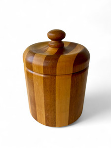 Vintage wood two-tone striped kitchen canister caddy 1960's AUSTRALIA main view Vintage wood two-tone striped kitchen canister caddy 1960's AUSTRALIA main view