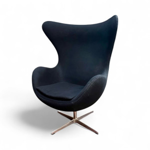 ARNE JACOBSEN for FRITZ HANSEN black upholstered swivel egg arm chair quality replica front side view