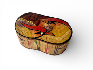 Vintage Mexican Popotillo love bird straw mosaic trinket ring box 1960's MEXICO main view