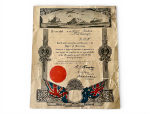 Vintage 1947 World War 2 certificate of appreciation from the Shire of Narracan front view