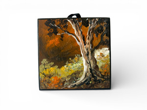 Vintage SYLVIA LEECH OUTBACK GUM TREE landscape oil painting 1990's AUSTRALIA B main view