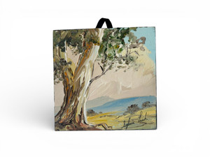 Vintage SYLVIA LEECH OUTBACK GUM TREE landscape oil painting 1990's AUSTRALIA C main view