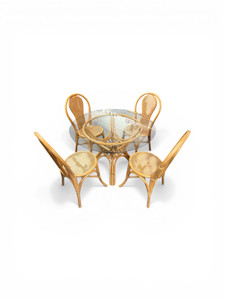 Vintage cane & wicker glass dining table & X4 chairs 1980's AUSTRALIA display view