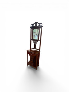 Vintage fret mahogany hall stand with mirror & drawer Victorian AUSTRALIA side front view