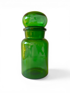 Vintage green glass apothecary jar bubble lid storage 1960's BELGIUM main view