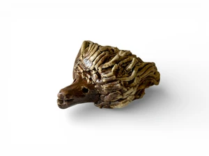 Vintage echidna pottery figurine light brown clay handbuilt 1970's AUSTRALIA main view