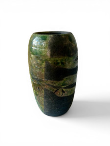 Vintage Japanese shigaraki Raku black green studio pottery lava vase JAPAN main view