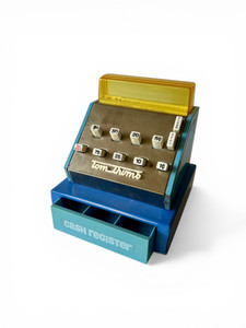 Vintage TOM THUMB cash register steel toy model 1550 w money 1960's ENGLAND main view