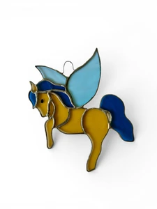 Vintage stained glass Pegasus flying horse suncatcher window 2000's AUSTRALIA main view