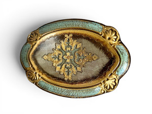 Vintage VERO LEGNO blue gold Florentine wooden tray Florence 1950's ITALY main view