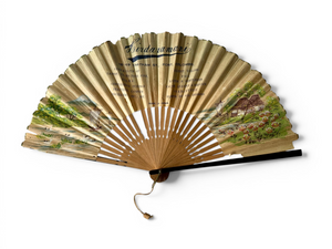 Antique HIRDARAMANI Japanese advertising fan Fort Colombo Sri Lanka 1910's JAPAN main view