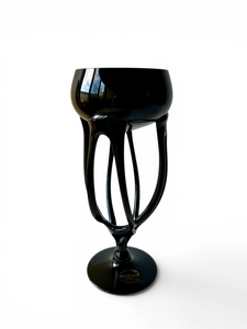 Vintage MAKORA KROSNO black jellyfish pedestal bowl dish compote 1980's POLAND main view