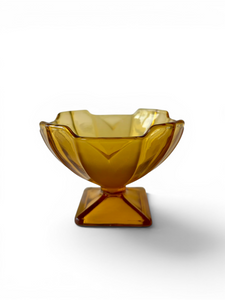 Vintage SOWERBY'S amber glass pedestal bowl dish sundae dessert 1930's ENGLAND main view