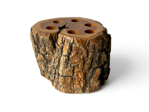 Vintage wooden tree log stump pen pencil holder bark rustic 1970's AUSTRALIA main view