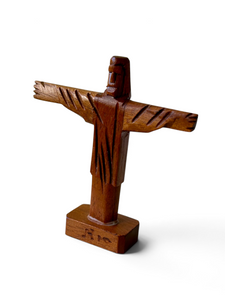 Vintage Rio Christ Redeemer Jesus wooden figurine carved pocket 1960's BRAZIL main view