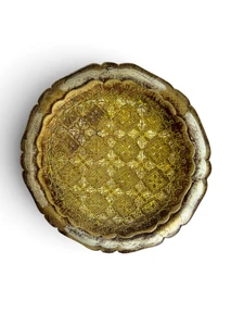 Vintage Florentine wooden tray platter gold gilt round Florence 1950's ITALY main view