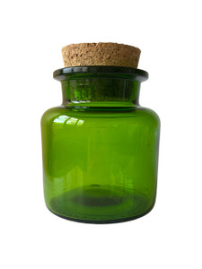 Vintage green glass apothecary jar cork storage bubble rim 1960's BELGIUM main view