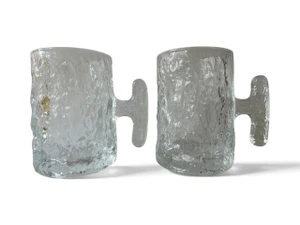 Vintage t handle glass beer stein tankard bark ice glacier textured X2 1970's main view