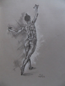 Drawing in graphite pencil and white pastel "Study of a dancing nude” by David C front photo. Drawing in graphite pencil and white pastel "Study of a dancing nude” by David C front photo.