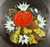 Retro hand painted wooden bread board native floral round 10" 1990's Australian VGRC close up view