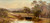 Antique CHARLES (CHAS) YOUNG Colonial Australia bridge oil painting pair C1800's front view SUNDAY STROLL THE OLD BRIDGE