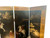 Vintage English fox hunt black lacquered four-panel folding screen room divider close up right side view