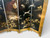 Vintage English fox hunt black lacquered four-panel folding screen room divider close up bottom right side view