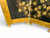 Vintage English fox hunt black lacquered four-panel folding screen room divider close up left bottom view