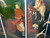 Vintage English fox hunt black lacquered four-panel folding screen room divider close up middle view 2