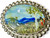 Vintage hand painted blue mountains landscape scene brooch 1980's AUSTRALIA close up view