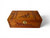 Vintage pagoda carved camphor wooden jewellery box red lined 1950's HONG KONG front view