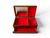 Vintage pagoda carved camphor wooden jewellery box red lined 1950's HONG KONG interior view