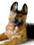 Vintage Alsatian German Shepherd dog reclining stoneware figurine 1960's JAPAN close up view