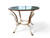 Vintage round accent table with glass top & ornate wrought-iron base 1950s front view