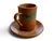 Vintage Ray Cook Pottery espresso mug & saucer green drip-glaze set of 5 1960s cup & saucer view