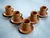 Vintage Ray Cook Pottery espresso mug & saucer green drip-glaze set of 5 1960s staged view