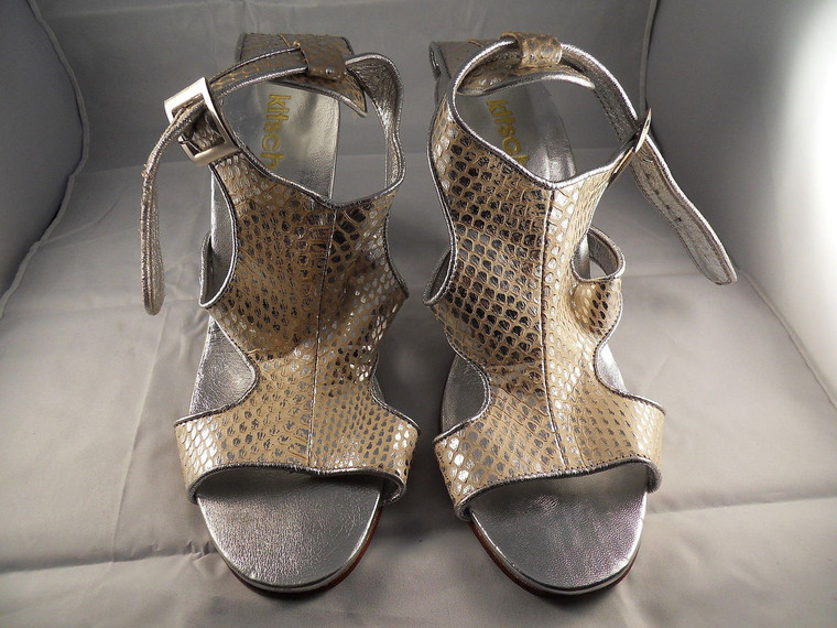 KITSCH silver snake skin pattern leather heels size 39 MADE IN AUSTRALIA EUC 