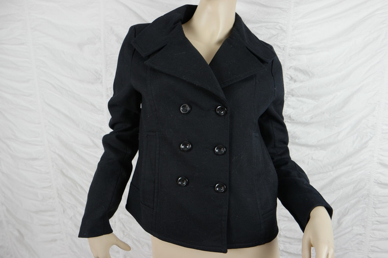 OJAY black 100% cotton double breasted cropped jacket size 10 BNWT front view