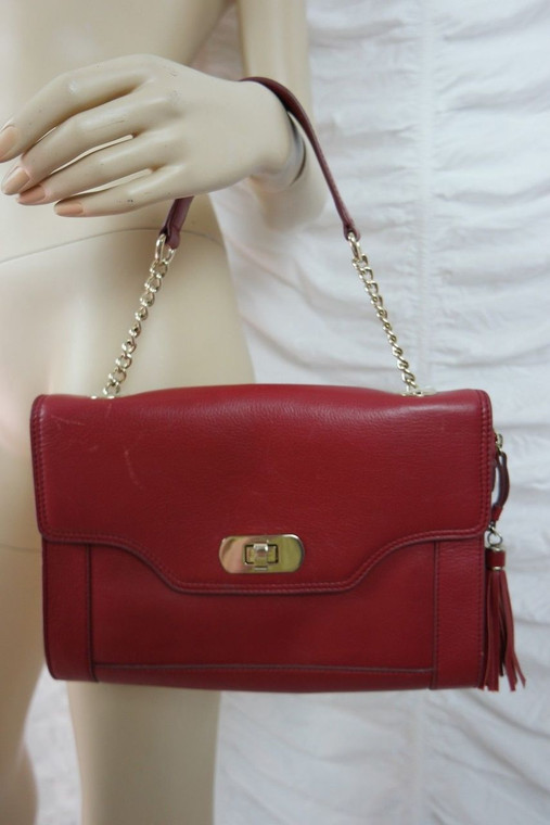 SPORTSCRAFT SIGNATURE red 100% leather hand carry handbag EUC front view