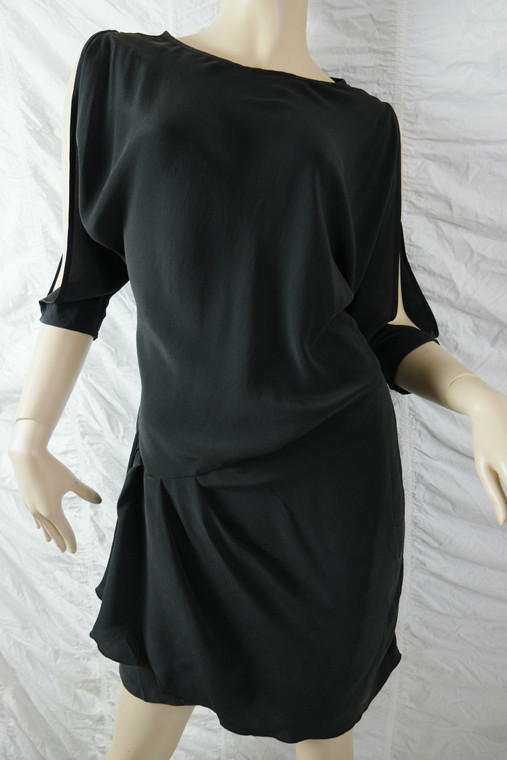 FUJINELLA black 100% silk Fujois draped tunic dress size 10 NWOT front view