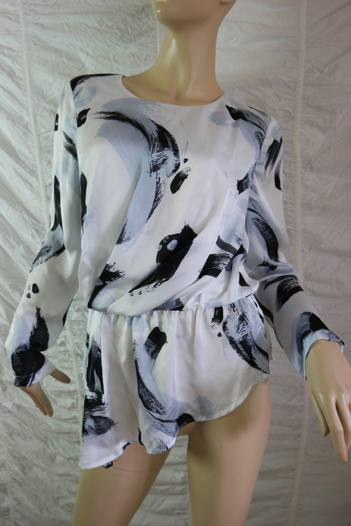 SEDUCE white black grey paint Brush Mood long sleeve top blouse size 10 BNWT front view