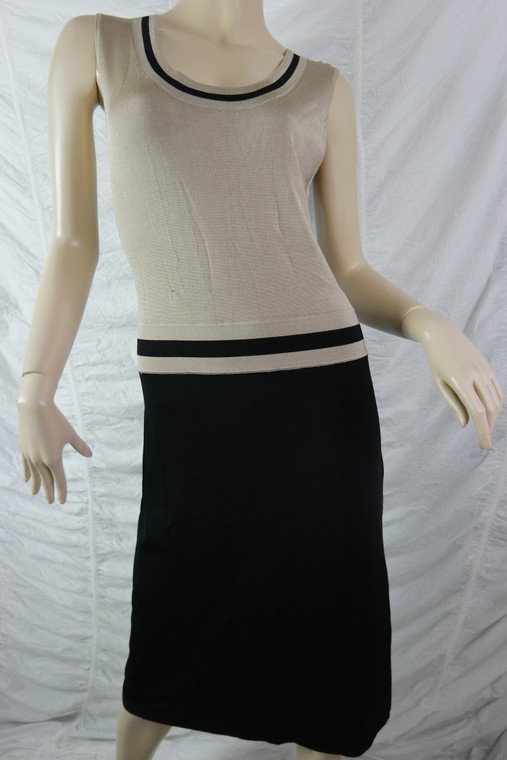 TRENT NATHAN black brown two-tone sleeveless straight pencil dress size M BNWT front view