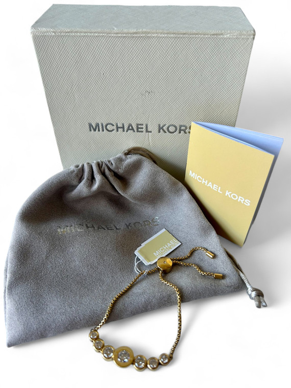 MICHAEL KORS gold tone crystal Brilliance MKJ5336791 slider bracelet AMERICA BNIB front view