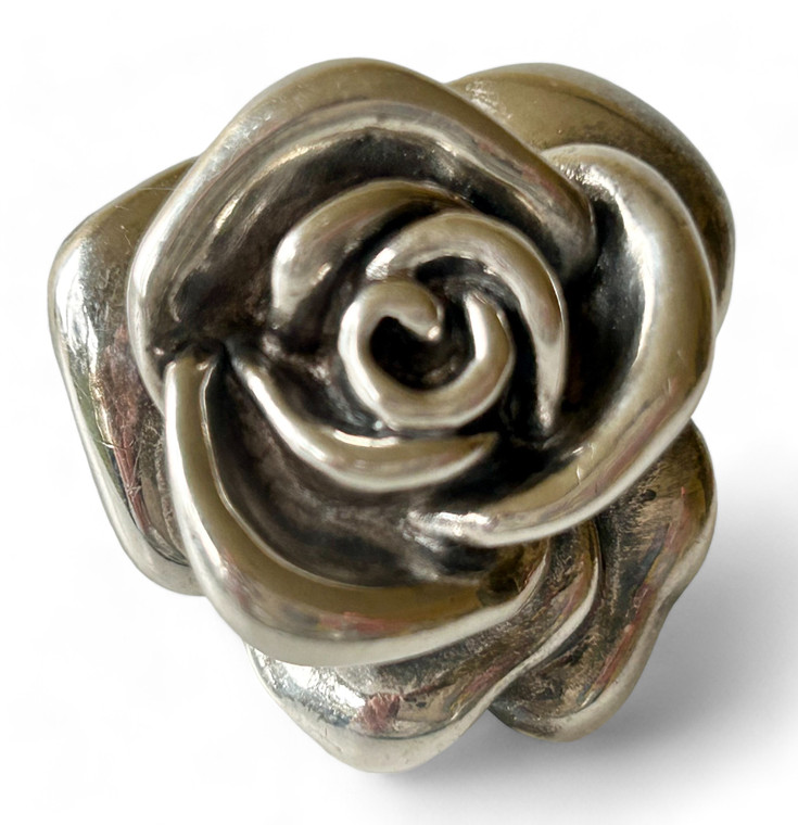 Vintage sterling silver 925 11g 3D puffy bloom rose ring size 8 P 1/2 1980's EVC front view