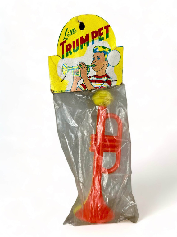 Vintage dime store little trumpet noise maker toy 1950's Hong Kong sealed NEW NOS front view