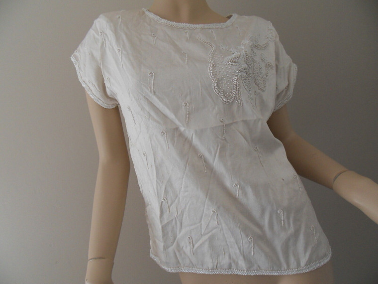 MARQUIS BY RANDALL COSCO vintage 100% silk beaded ivory top size M BNWT front view