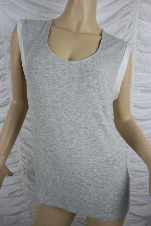 WITCHERY grey marle spliced contrast ivory draped sleeveless top size M EUC front view